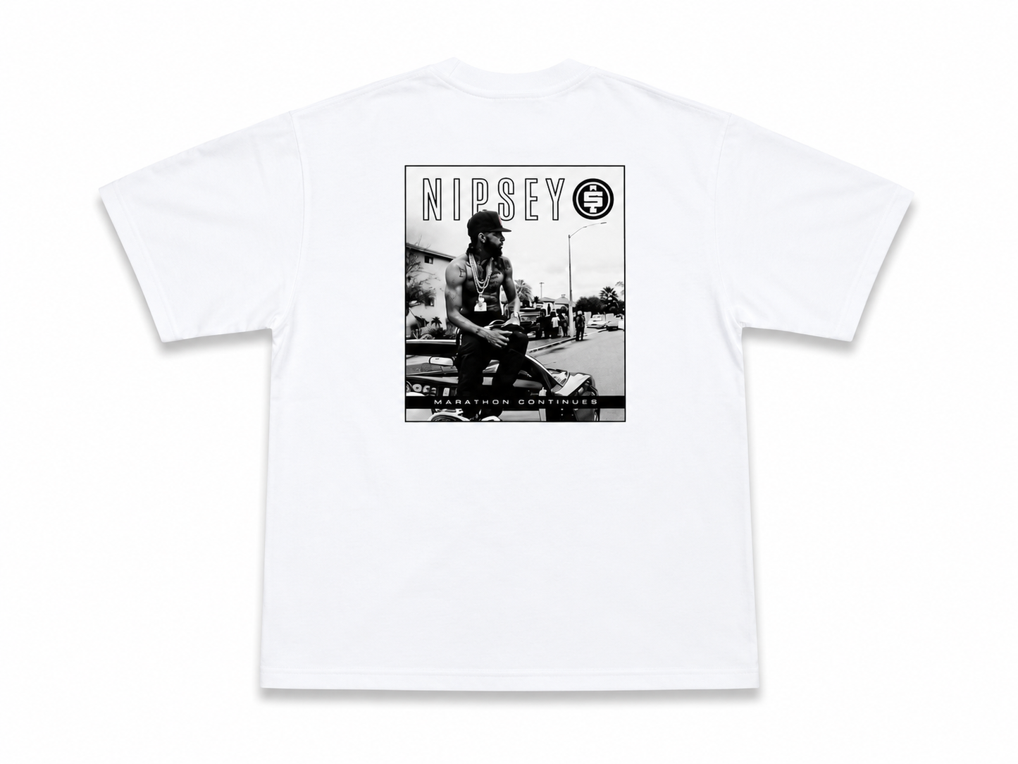 American Printed Tee “Nipsey Marathon Continues” - White