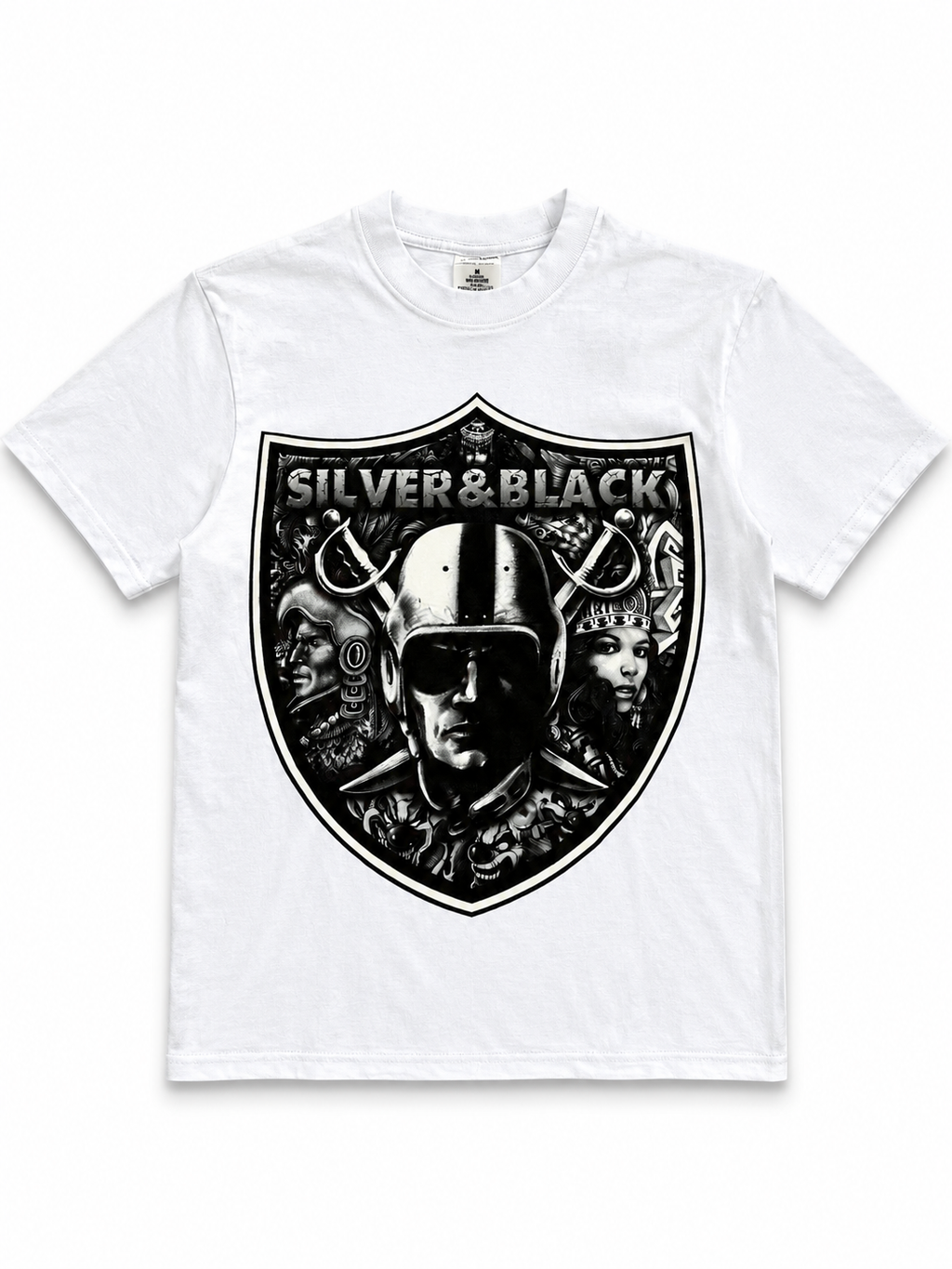 Heavyweight Printed Tee "Raiders, Silver & Black” - White (CLEARANCE)