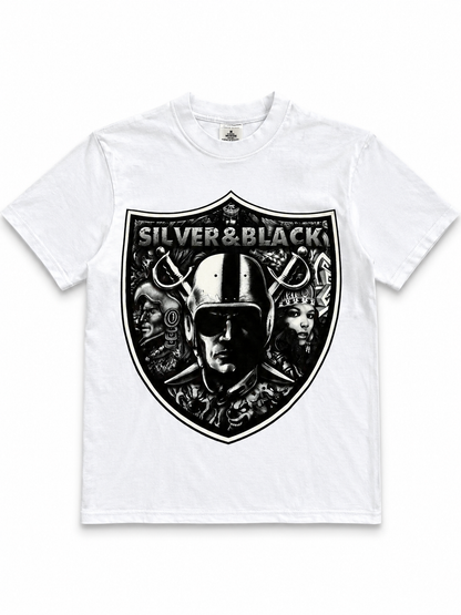 American Printed Tee "Raiders: Silver & Black”
