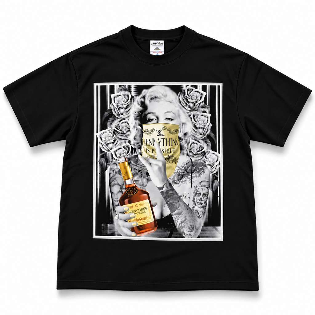 Heavyweight Printed Tee “Hennything Marilyn”- Black