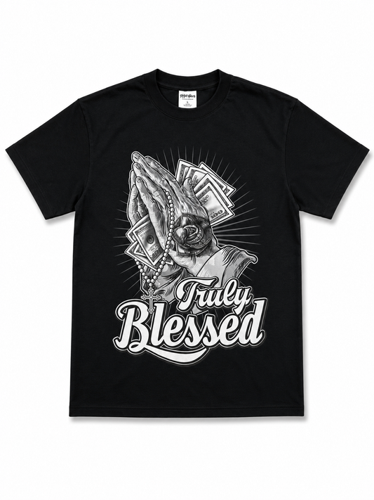 American Printed Tee “Truly Blessed” / Black
