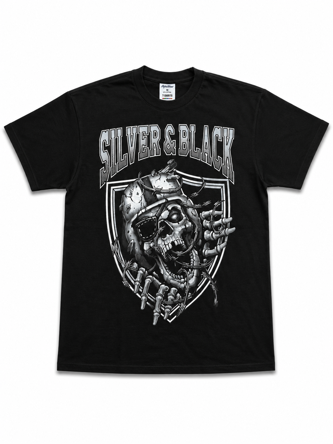 American Printed Tee “Raiders, Silver & Black Skull” - Black (CLEARANCE)