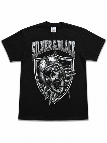 American Printed Tee “Raiders, Silver & Black Skull” - Black (CLEARANCE)