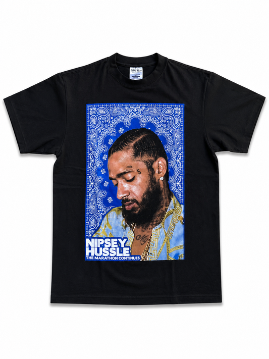 American Printed Tee “Nipsey_ Blue Bandana” Black _ CLEARANCE _