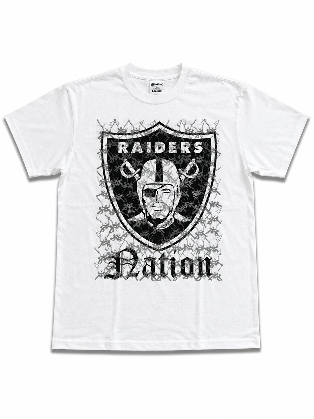 Heavyweight Printed Tee “Raiders Crest Bared Wire” - White (CLEARANCE)