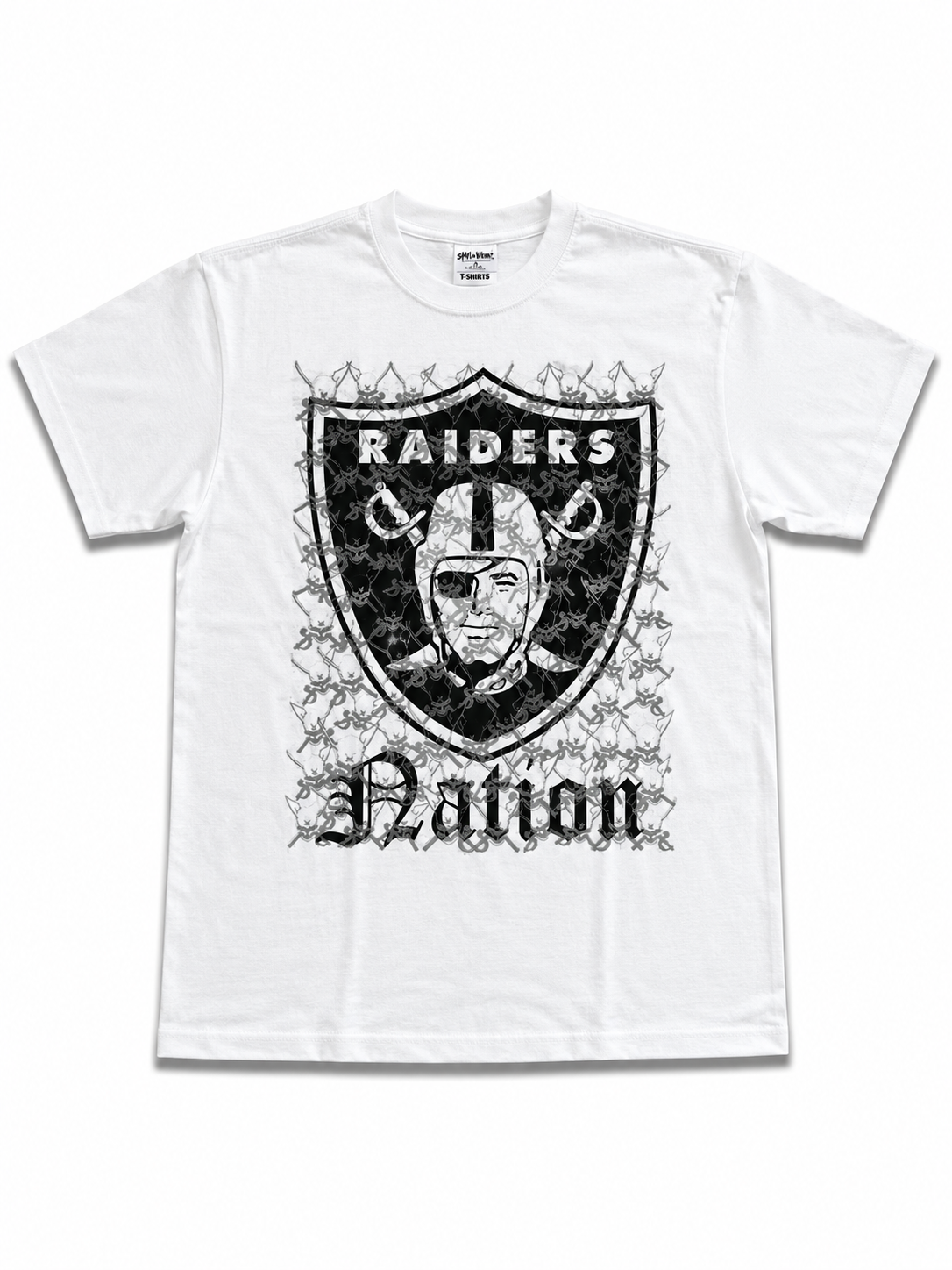 American Printed Tee “Raiders_ Crest Bared Wire” / White _ CLEARANCE _
