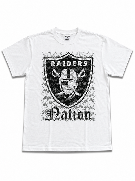 American Printed Tee “Raiders_ Crest Bared Wire” / White _ CLEARANCE _