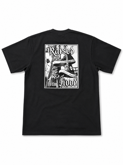 American Printed Tee “Raised In The Hood” - Black