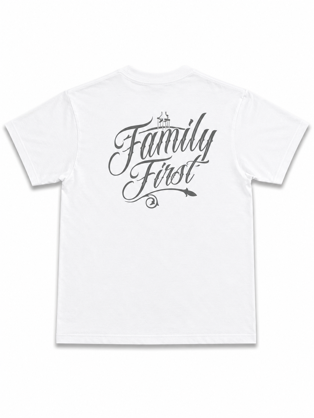 Heavyweight Printed Tee "Family Comes First Crest" - White (CLEARANCE)