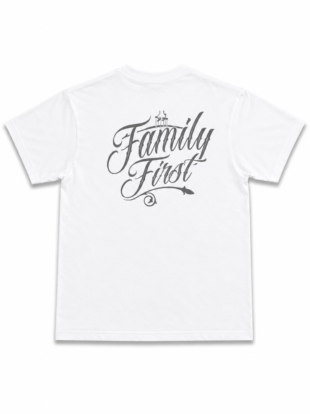 American Printed Tee "Family Comes First_Crest" White