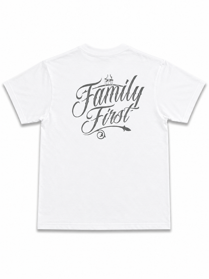 American Printed Tee "Family Comes First_Crest" White