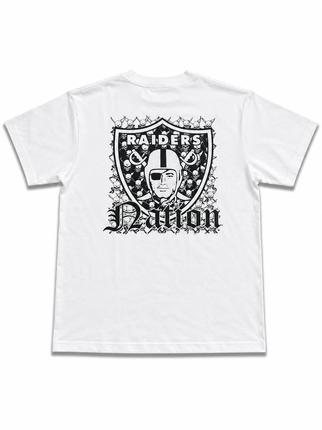 American Printed Tee “Raiders_ Crest Bared Wire” / White _ CLEARANCE _