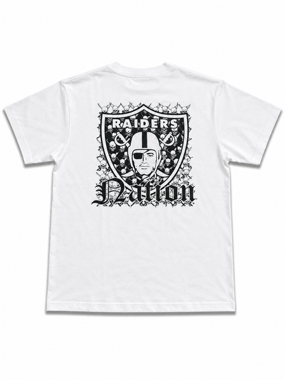 American Printed Tee “Raiders_ Crest Bared Wire” / White _ CLEARANCE _