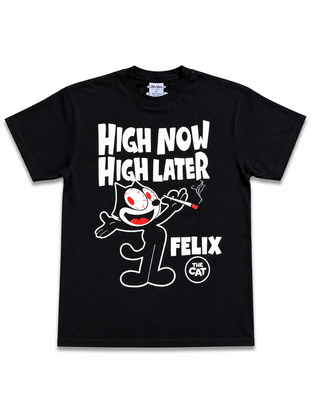 American Printed Tee “High Now High Later_ Felix The Cat”  Black