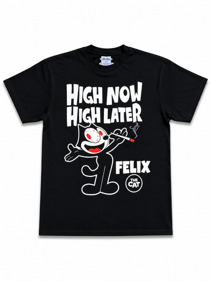 American Printed Tee “High Now High Later_ Felix The Cat”  Black