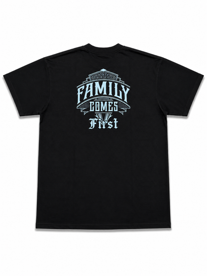 American Printed Tee “Family Comes First_ Print” Black _ CLEARANCE _