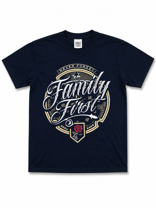 American Printed Tee "Family Comes First_ Never Forget" / Black