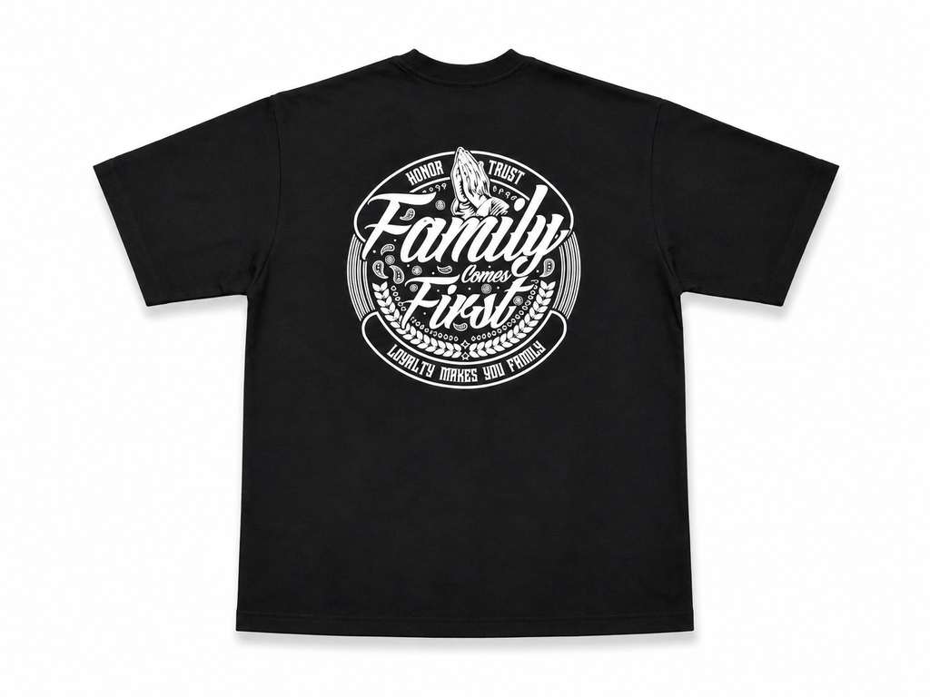 Heavyweight Printed Tee “Loyalty Makes You Family Crest” - Black