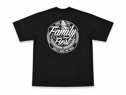 American Printed Tee “Loyalty Makes You Family Crest” - Black