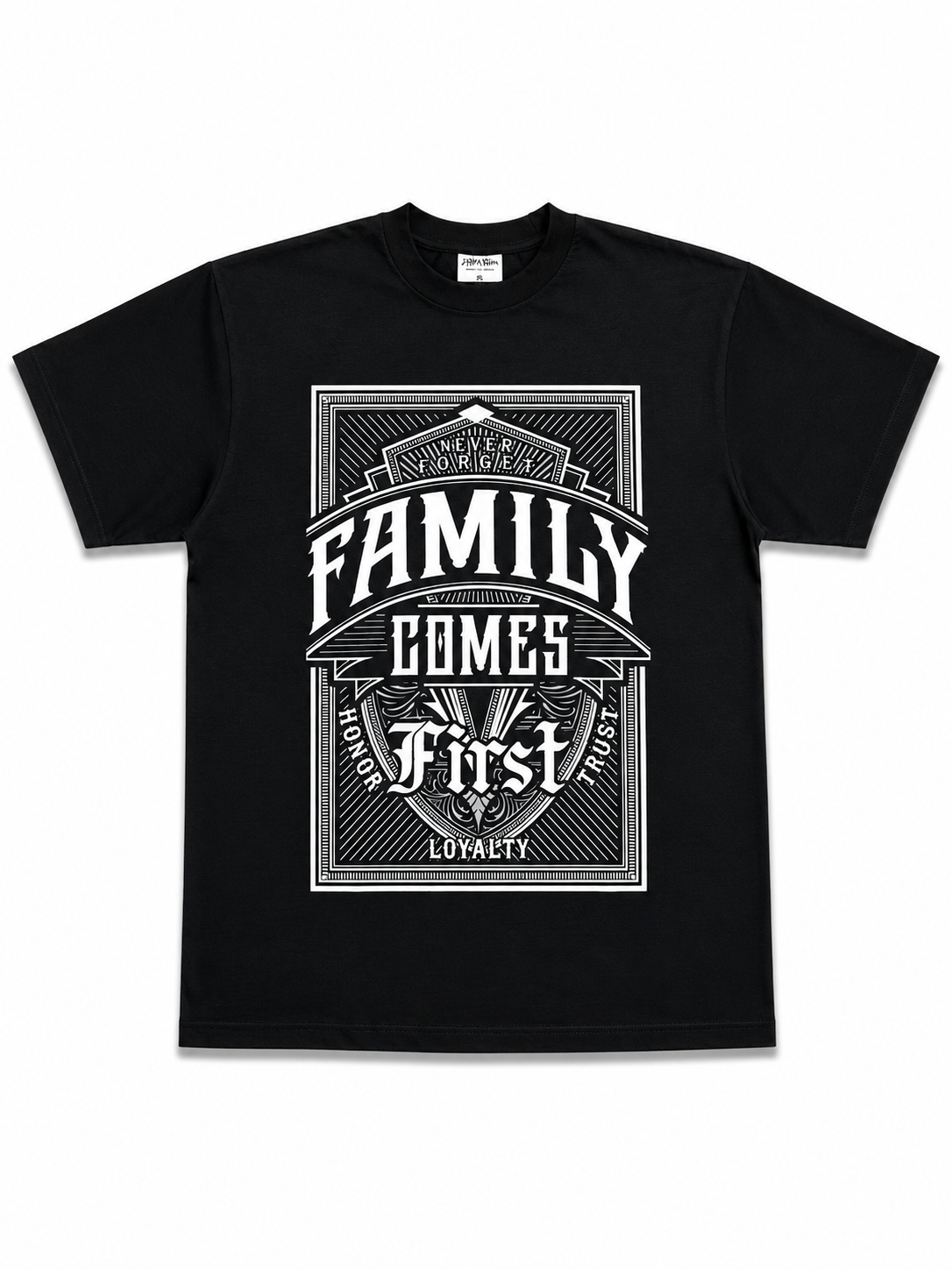 American Printed Tee “Family Comes First_ Print” Black _ CLEARANCE _