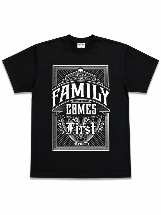 American Printed Tee “Family Comes First_ Print” Black _ CLEARANCE _