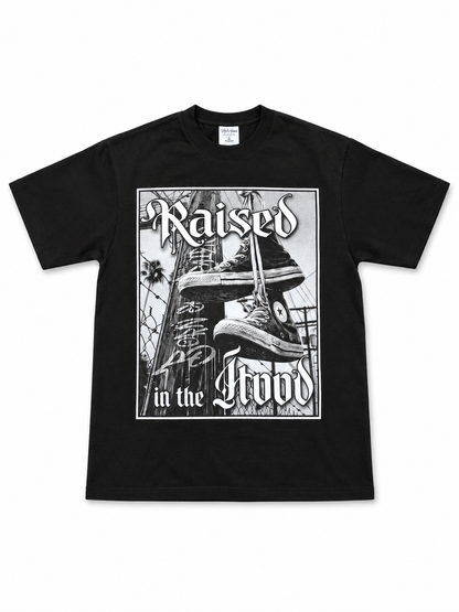 American Printed Tee “Raised In The Hood” - Black