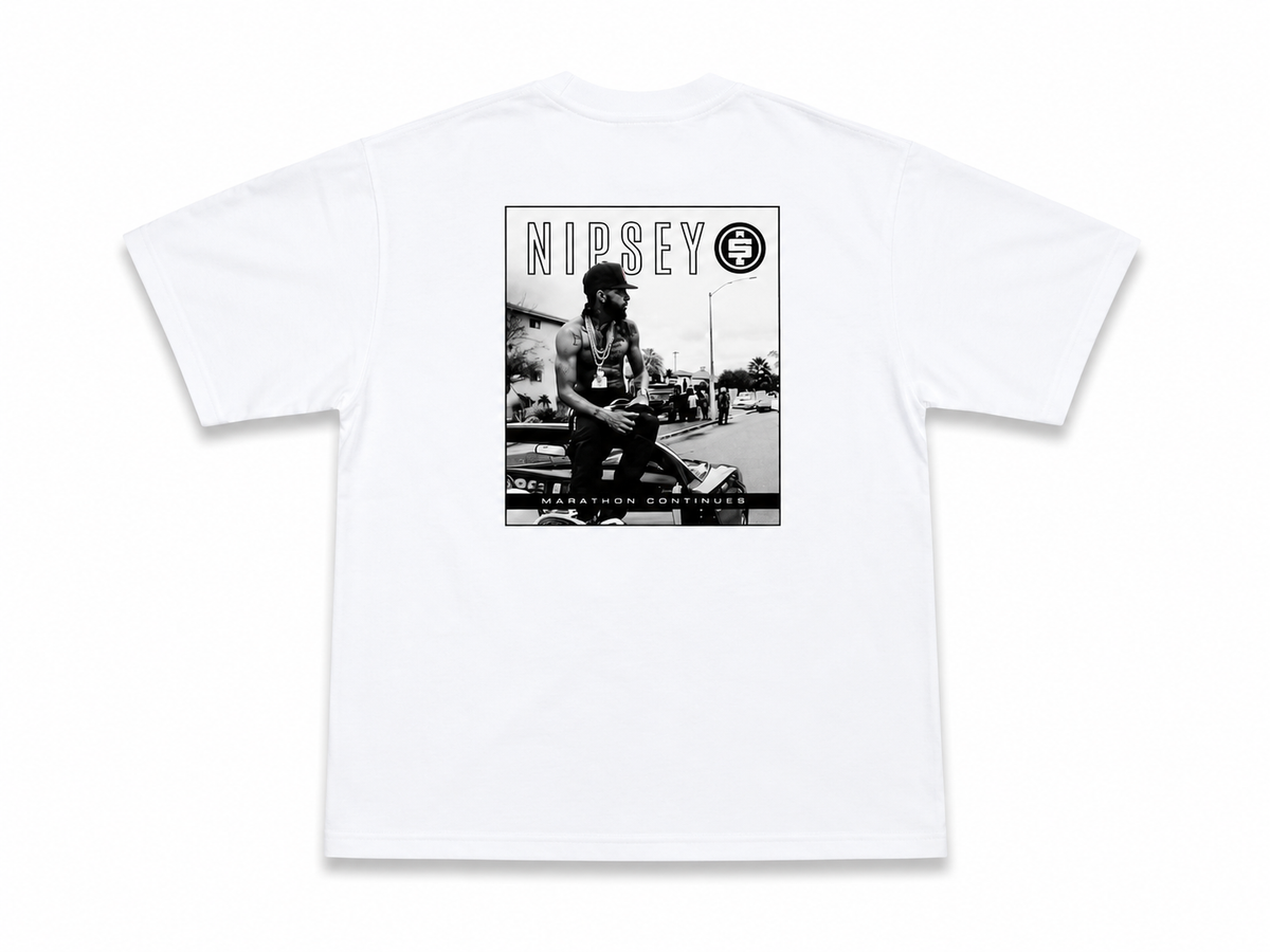 American Printed Tee “Nipsey Marathon Continues” - White