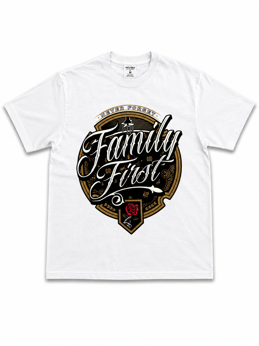 Heavyweight Printed Tee "Family Comes First Crest" - White (CLEARANCE)