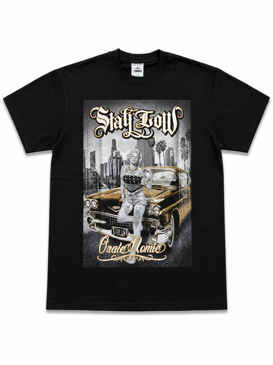 American Printed Tee “Marylin Monroe _Stay Low” Black _ CLEARANCE _