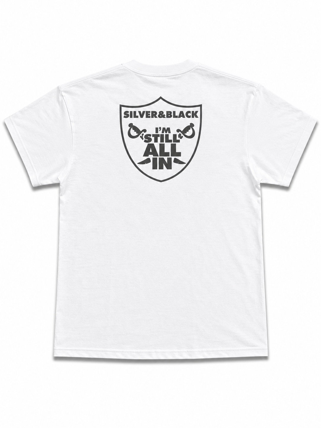 American Printed Tee “Raiders_ Silver & Black _Skull” / White _ CLEARANCE _