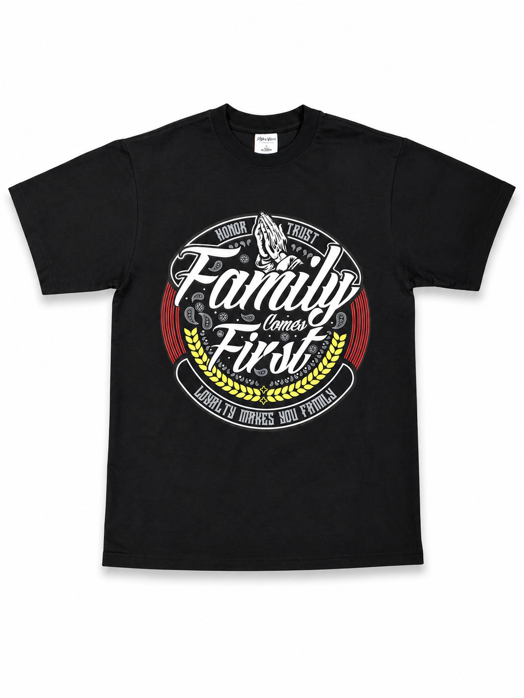 Heavyweight Printed Tee “Loyalty Makes You Family Crest” - Black