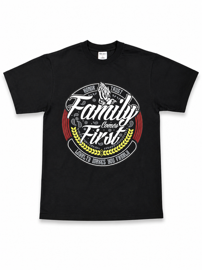 American Printed Tee “Loyalty Makes You Family Crest” - Black