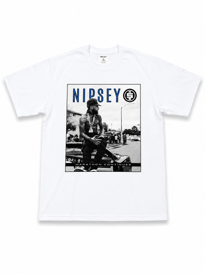 American Printed Tee “Nipsey Marathon Continues” - White