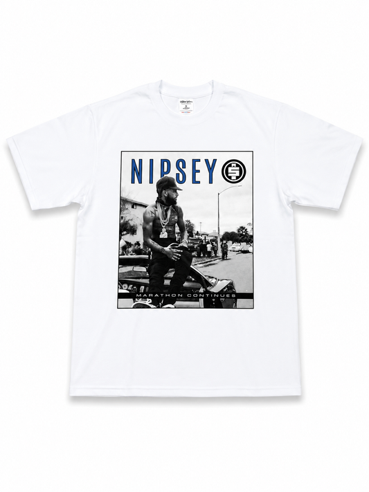 American Printed Tee “Nipsey Marathon Continues” - White